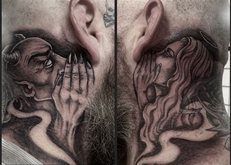 angel whispering in ear neck tattoo|35 Angel Tattoo Designs That Everyone Should Try